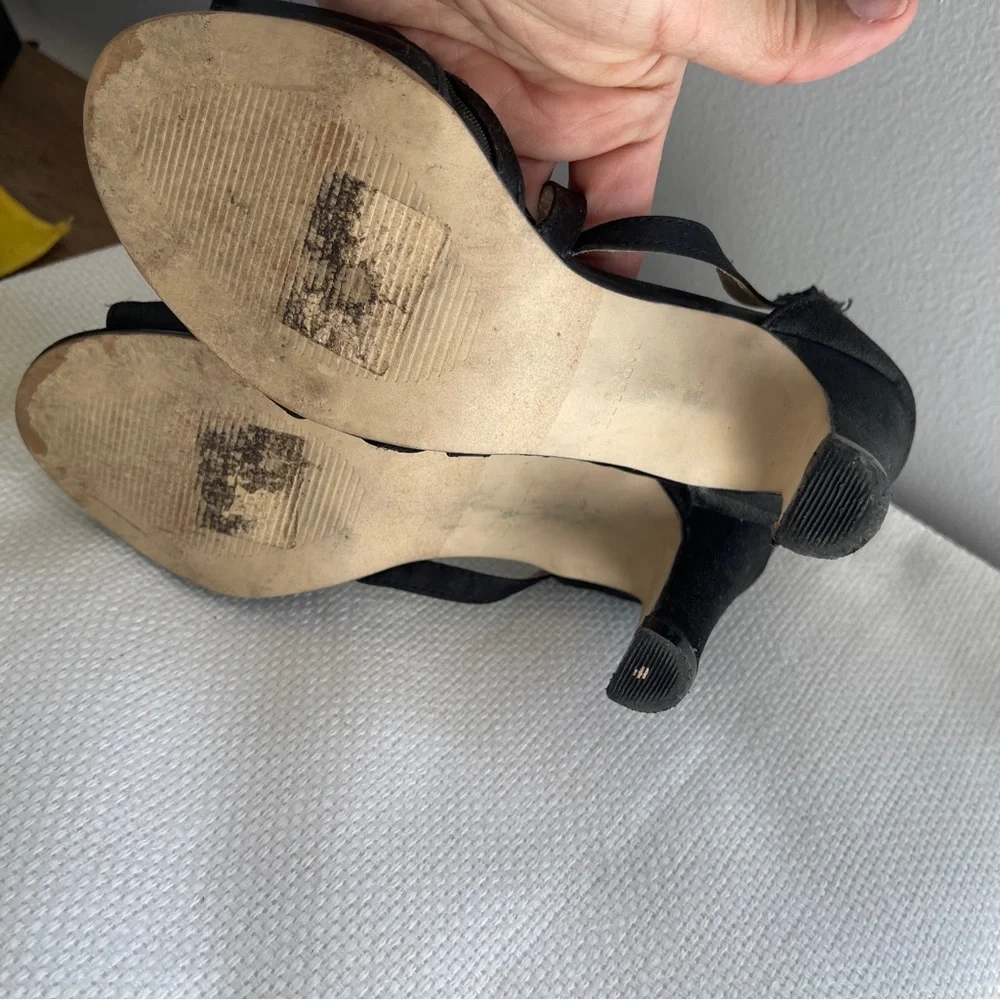 Badgley Mischka Black Strappy Heels with Crystal Accents - Picture 7 of 9